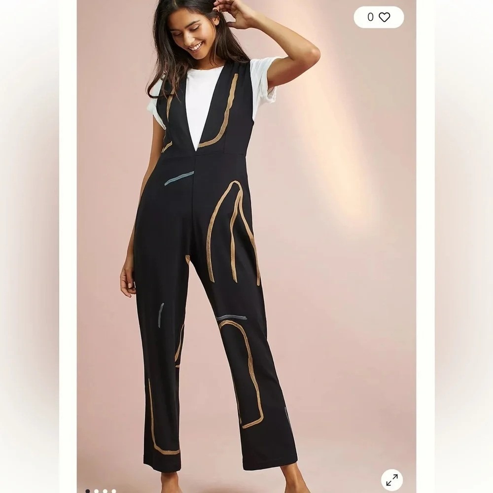 Anthropologie Paloma Wool Womens XSmall Strokes Printed‎ Jumpsuit V Neck Boho - Picture 12 of 12